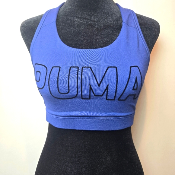 Puma Women's Blue Logo Racerback Athletic Sports Bra Large - Picture 1 of 8